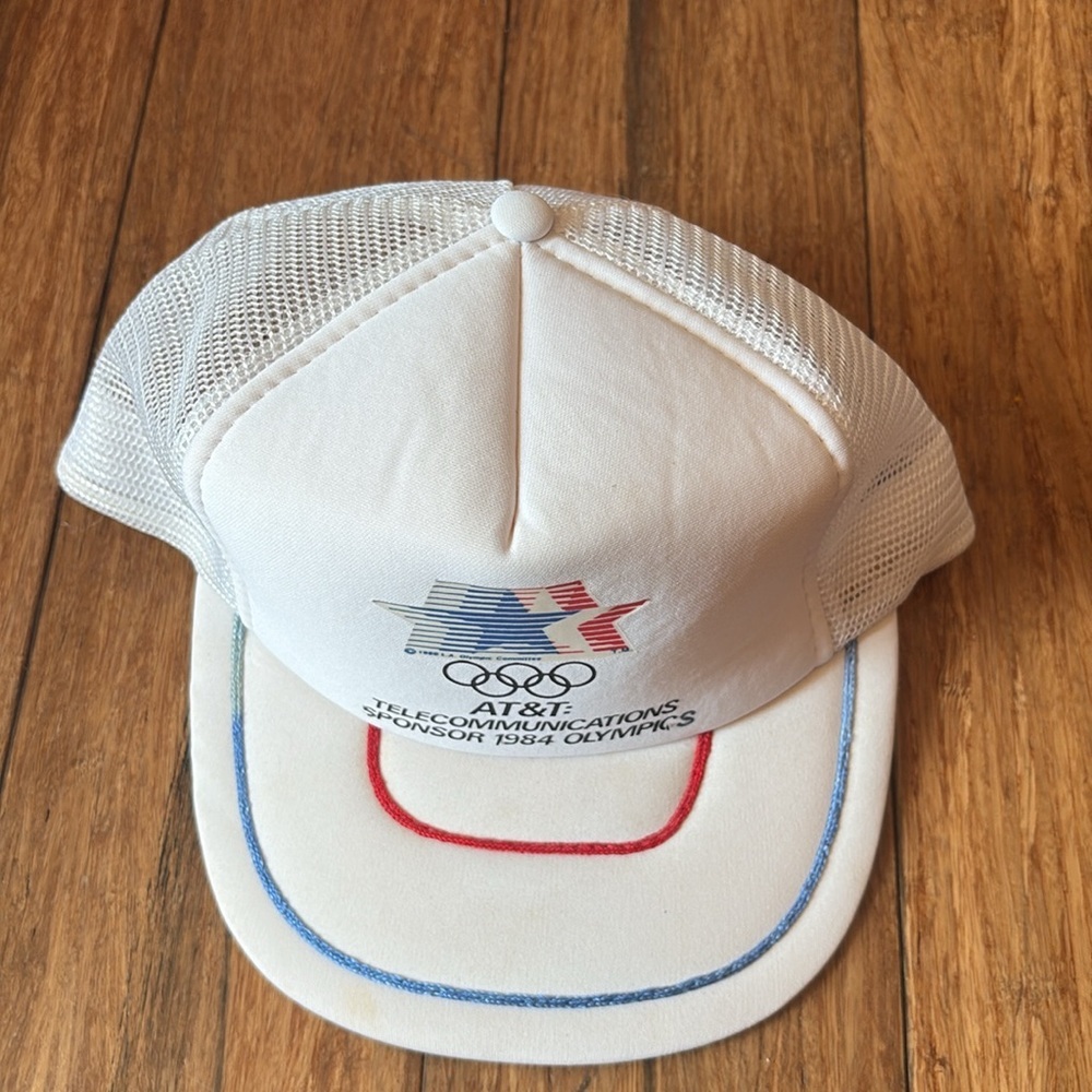 Vintage 1984 Olympics Snapback Hat Cap Mesh Trucker Red White Blue - Picture 3 of 9